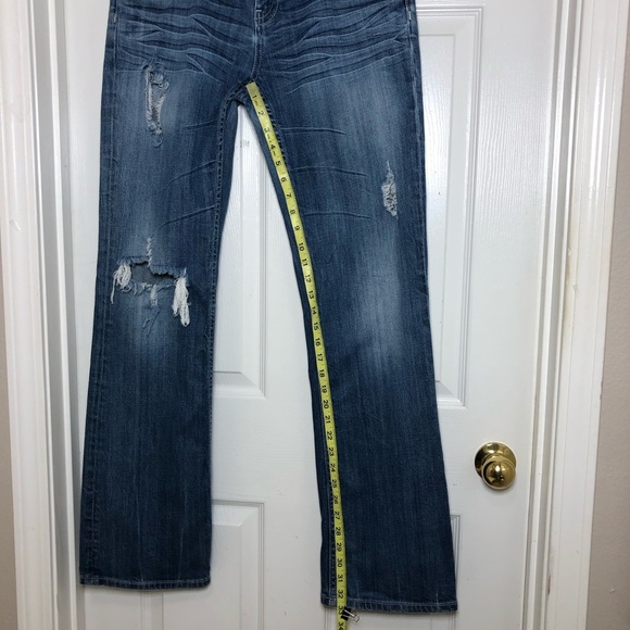 Vigoss Collections Cotton Bled Blue Wash Ripped Distress Mid Rise Boot Jeans 11 - Picture 15 of 16